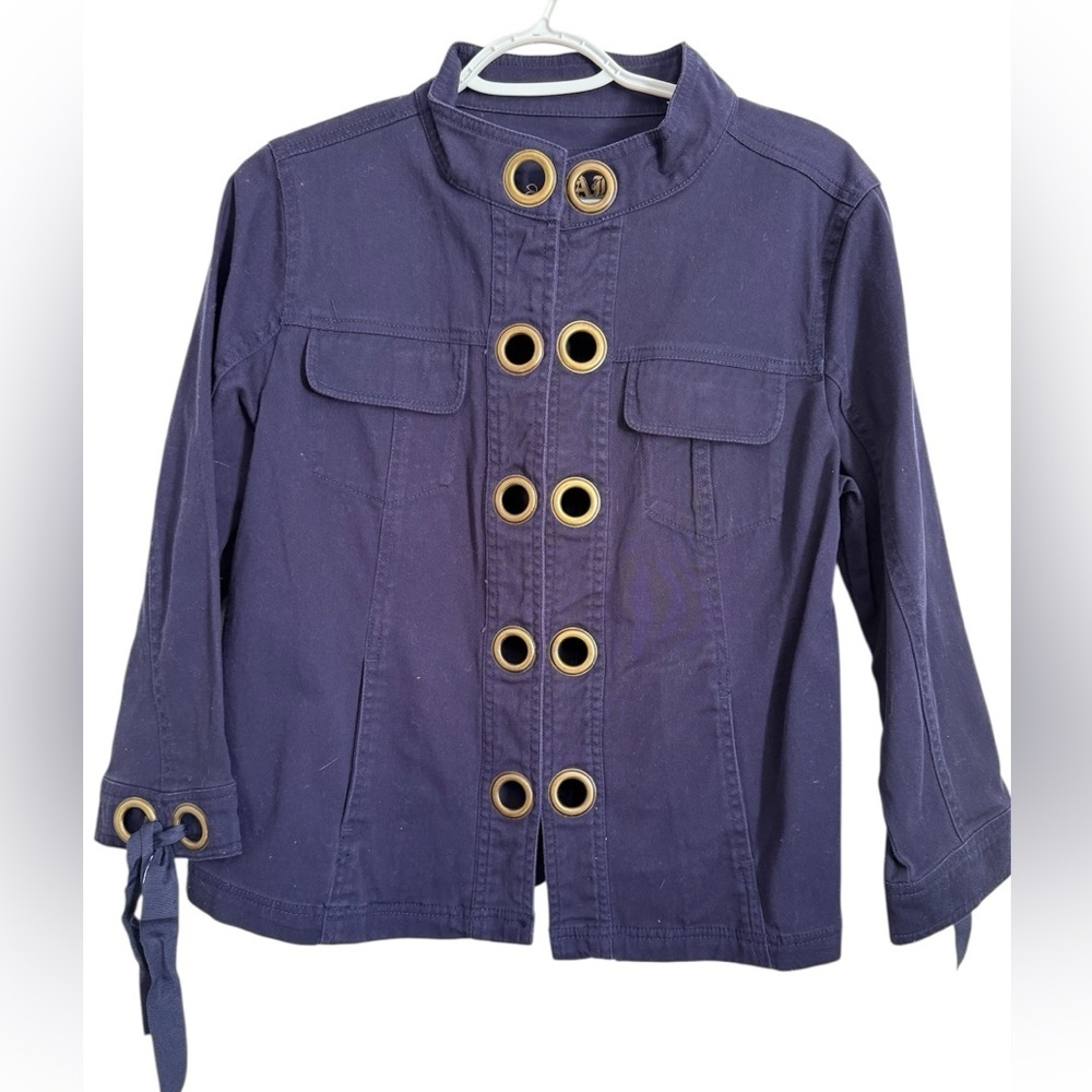 Women's Navy Jean Jacket with Gold Accents - Picture 1 of 6